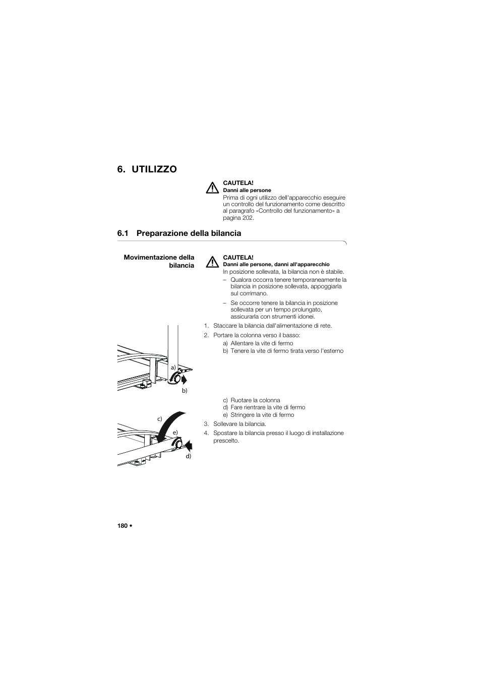 Utilizzo, 1 preparazione della bilancia, Movimentazione della bilancia | Seca 665 User Manual | Page 180 / 377