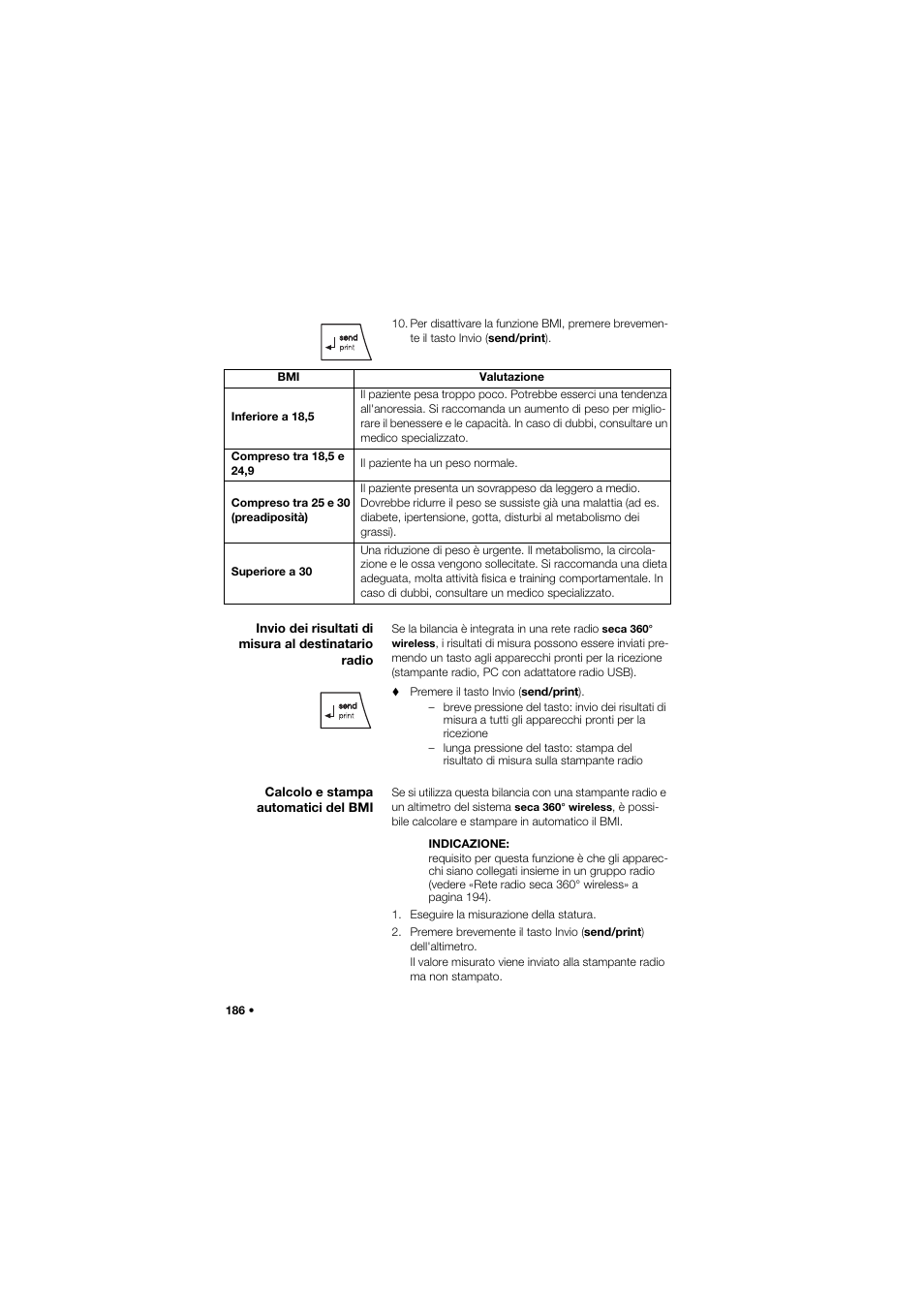 Calcolo e stampa automatici del bmi | Seca 665 User Manual | Page 186 / 377