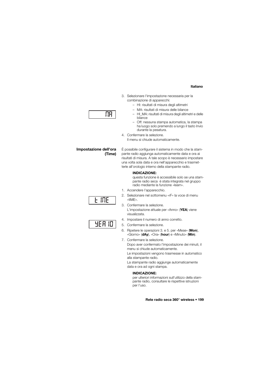 Impostazione dell'ora (time) | Seca 665 User Manual | Page 199 / 377