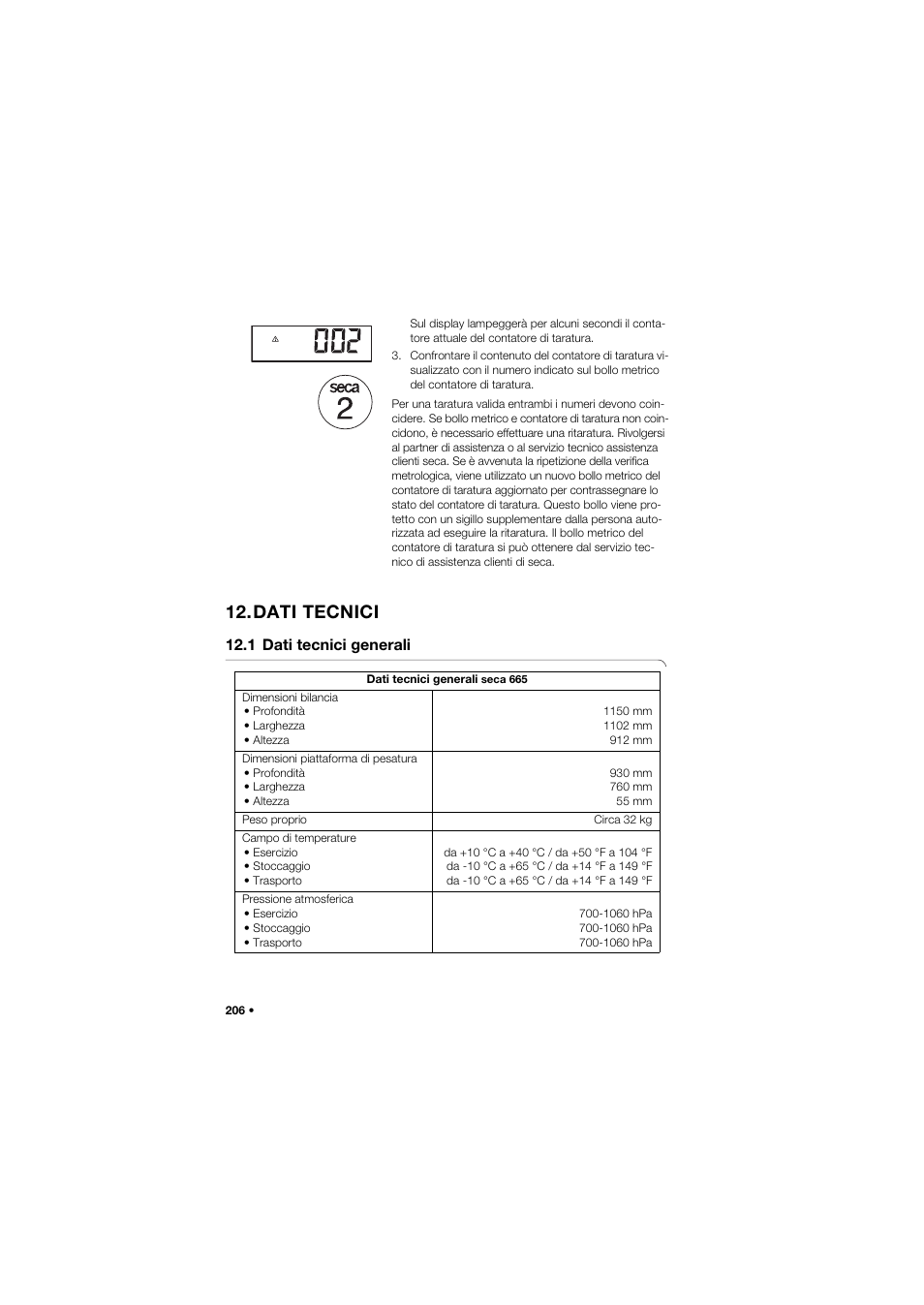 Dati tecnici, 1 dati tecnici generali | Seca 665 User Manual | Page 206 / 377