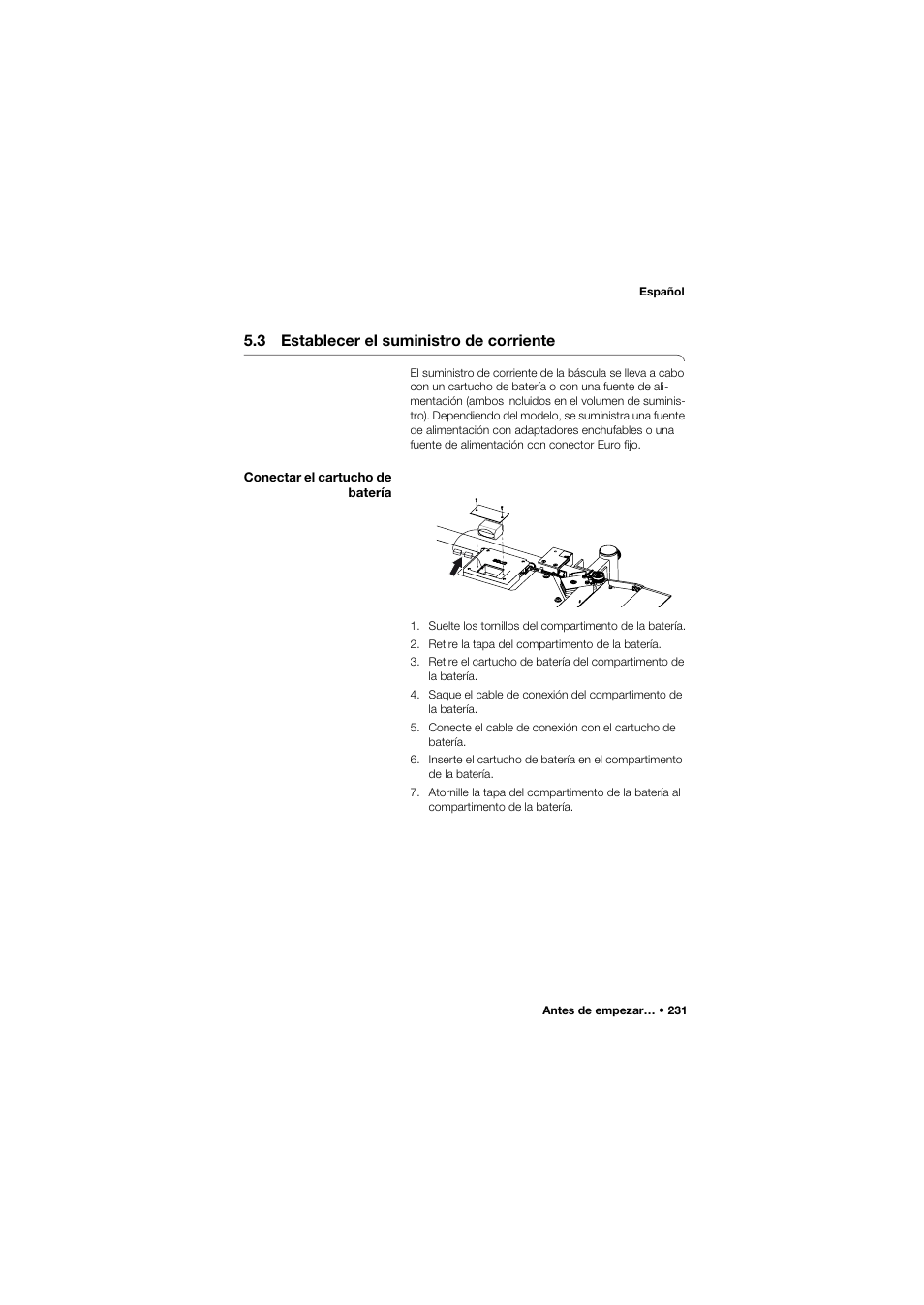 3 establecer el suministro de corriente, Conectar el cartucho de batería | Seca 665 User Manual | Page 231 / 377