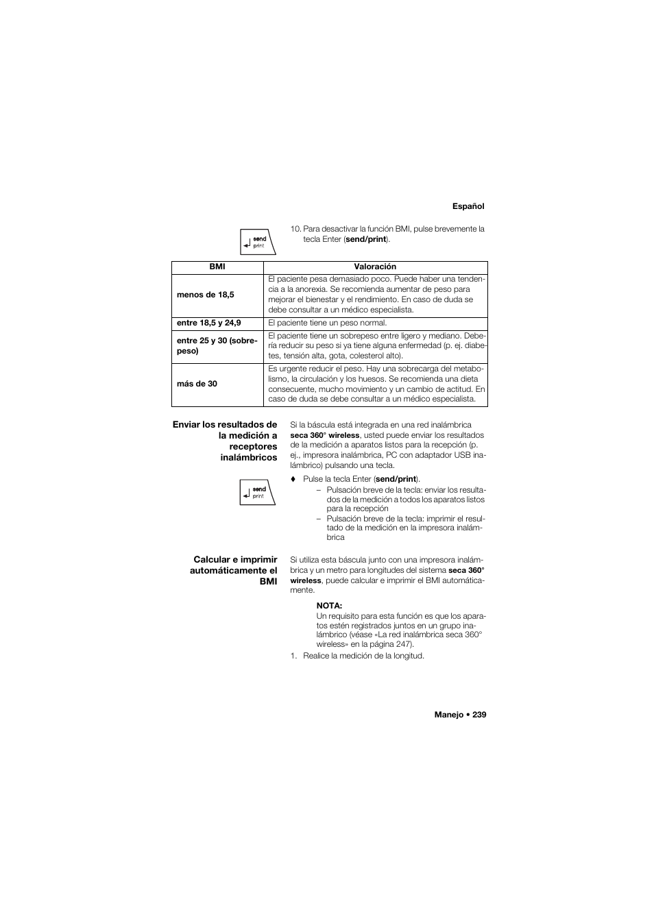Calcular e imprimir automáticamente el bmi | Seca 665 User Manual | Page 239 / 377