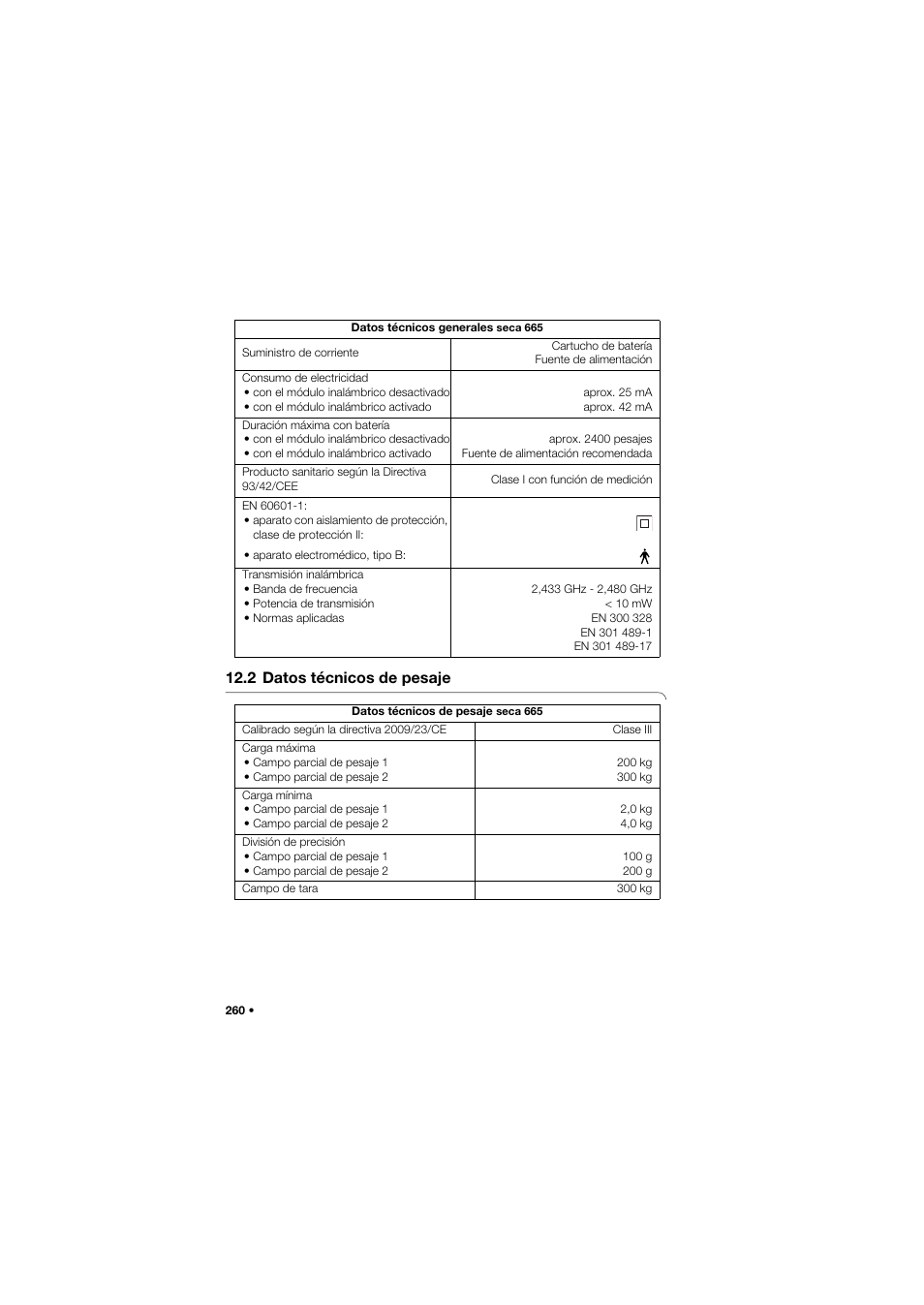 2 datos técnicos de pesaje | Seca 665 User Manual | Page 260 / 377