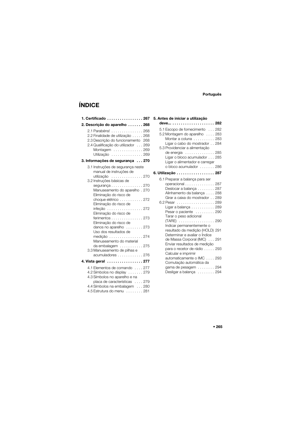 Português, Índice | Seca 665 User Manual | Page 265 / 377