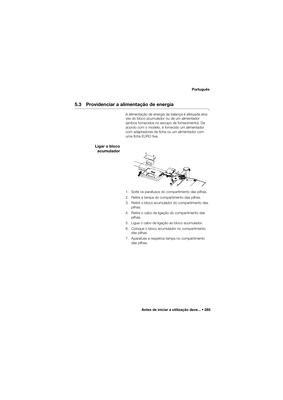 3 providenciar a alimentação de energia, Ligar o bloco acumulador | Seca 665 User Manual | Page 285 / 377