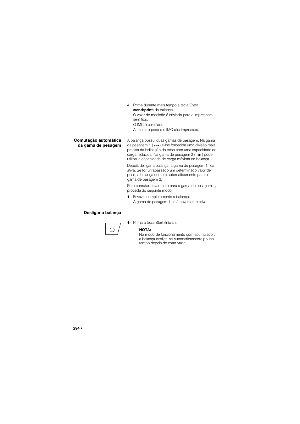 Comutação automática da gama de pesagem, Desligar a balança | Seca 665 User Manual | Page 294 / 377