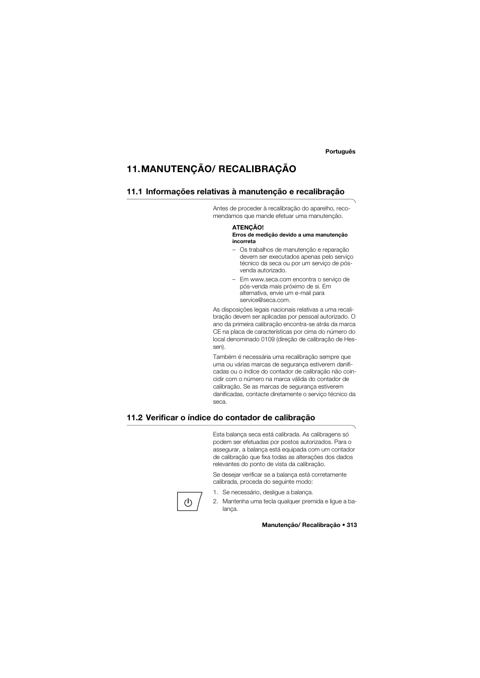 Manutenção/ recalibração, 2 verificar o índice do contador de calibração | Seca 665 User Manual | Page 313 / 377