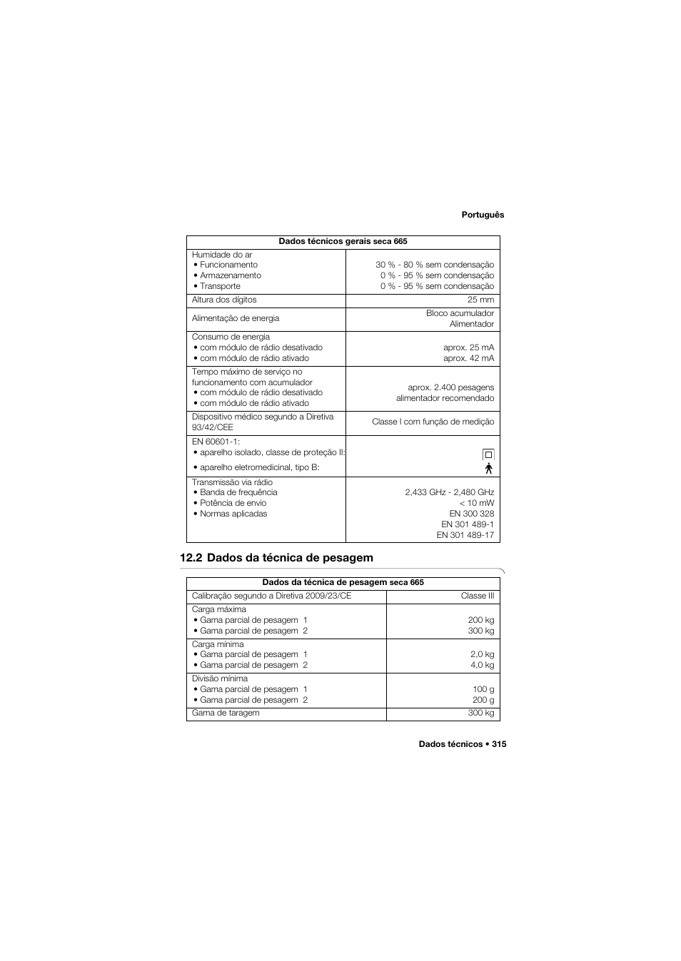 2 dados da técnica de pesagem | Seca 665 User Manual | Page 315 / 377