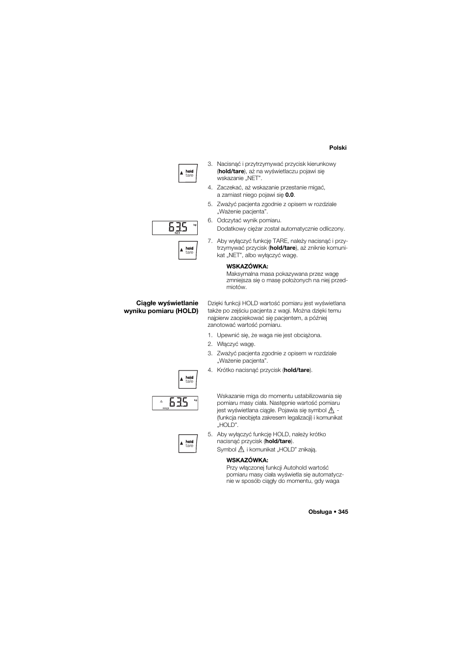 Ciągłe wyświetlanie wyniku pomiaru (hold) | Seca 665 User Manual | Page 345 / 377