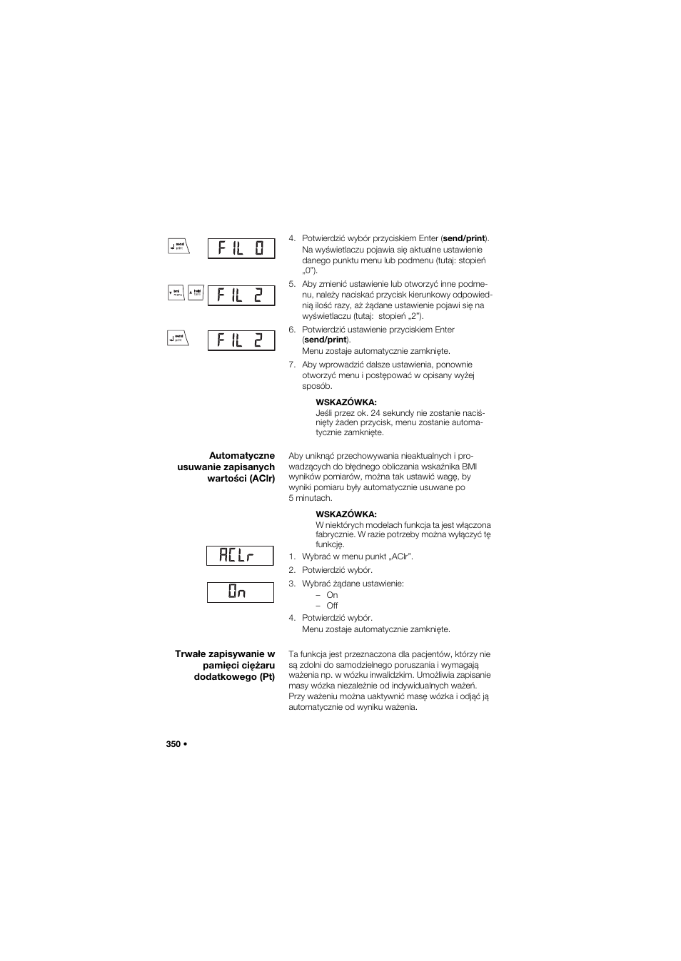 Automatyczne usuwanie zapisanych wartości (aclr) | Seca 665 User Manual | Page 350 / 377