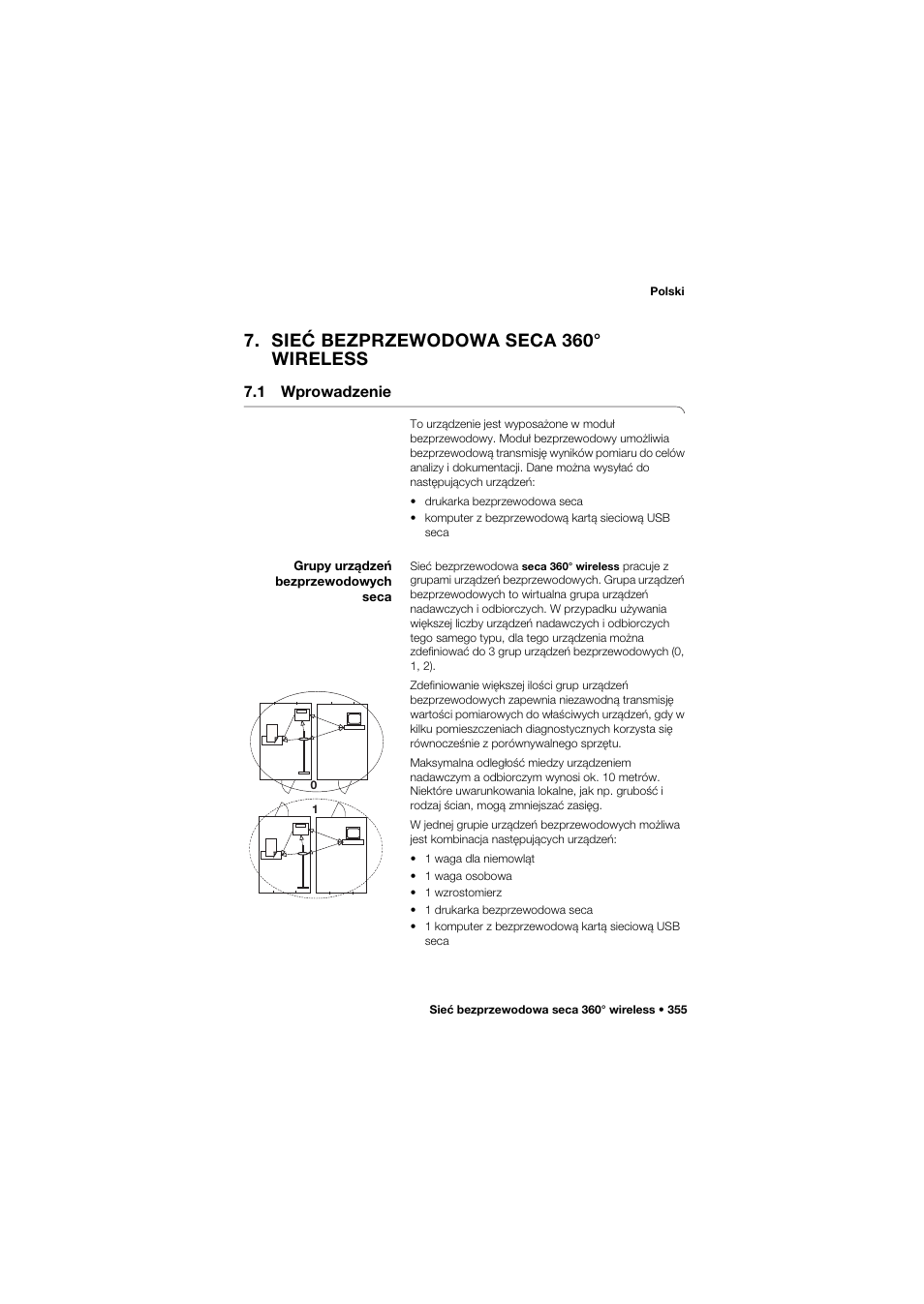 Sieć bezprzewodowa seca 360° wireless, 1 wprowadzenie, Grupy urządzeń bezprzewodowych seca | Seca 665 User Manual | Page 355 / 377
