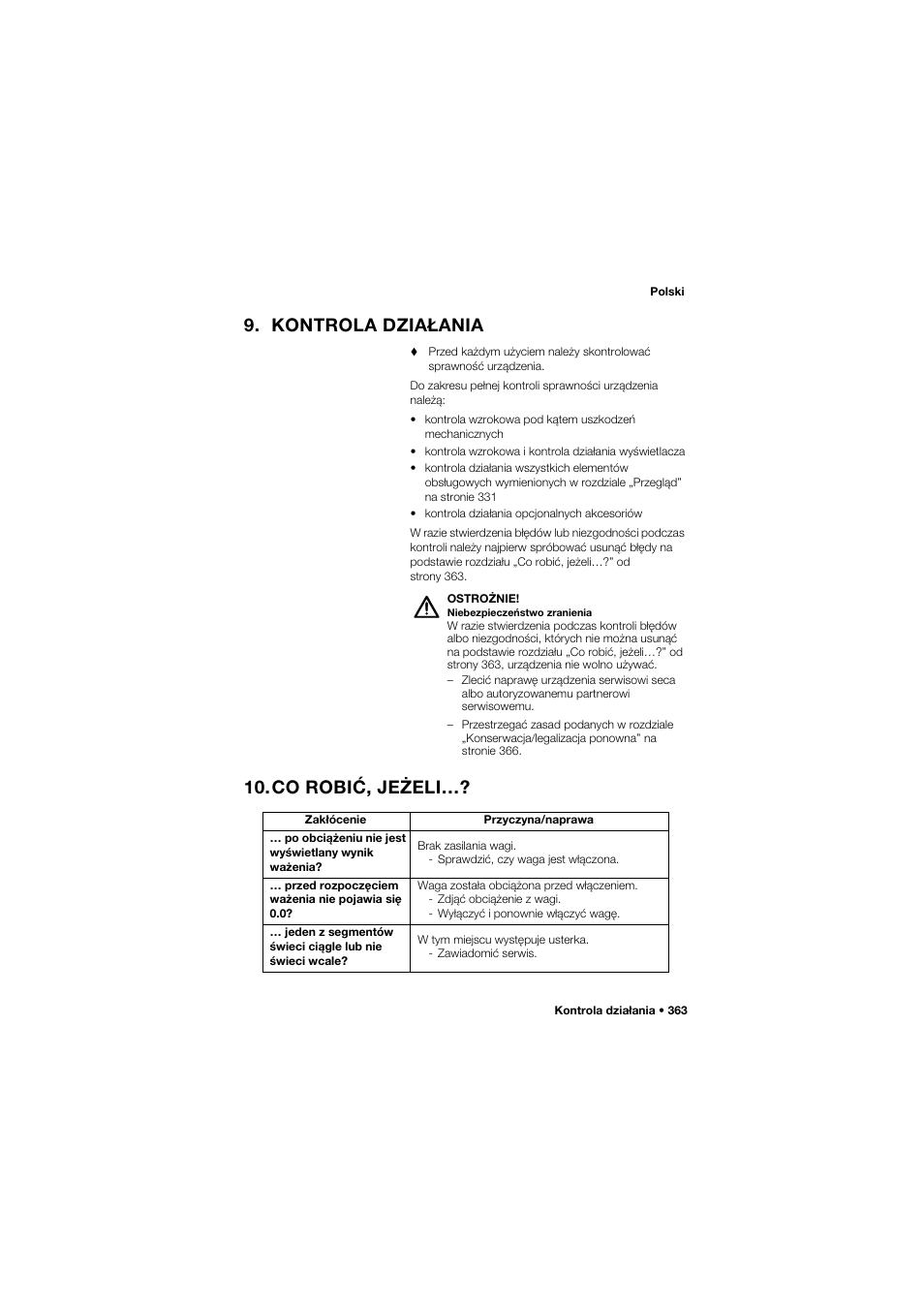 Kontrola działania, Co robić, jeżeli | Seca 665 User Manual | Page 363 / 377