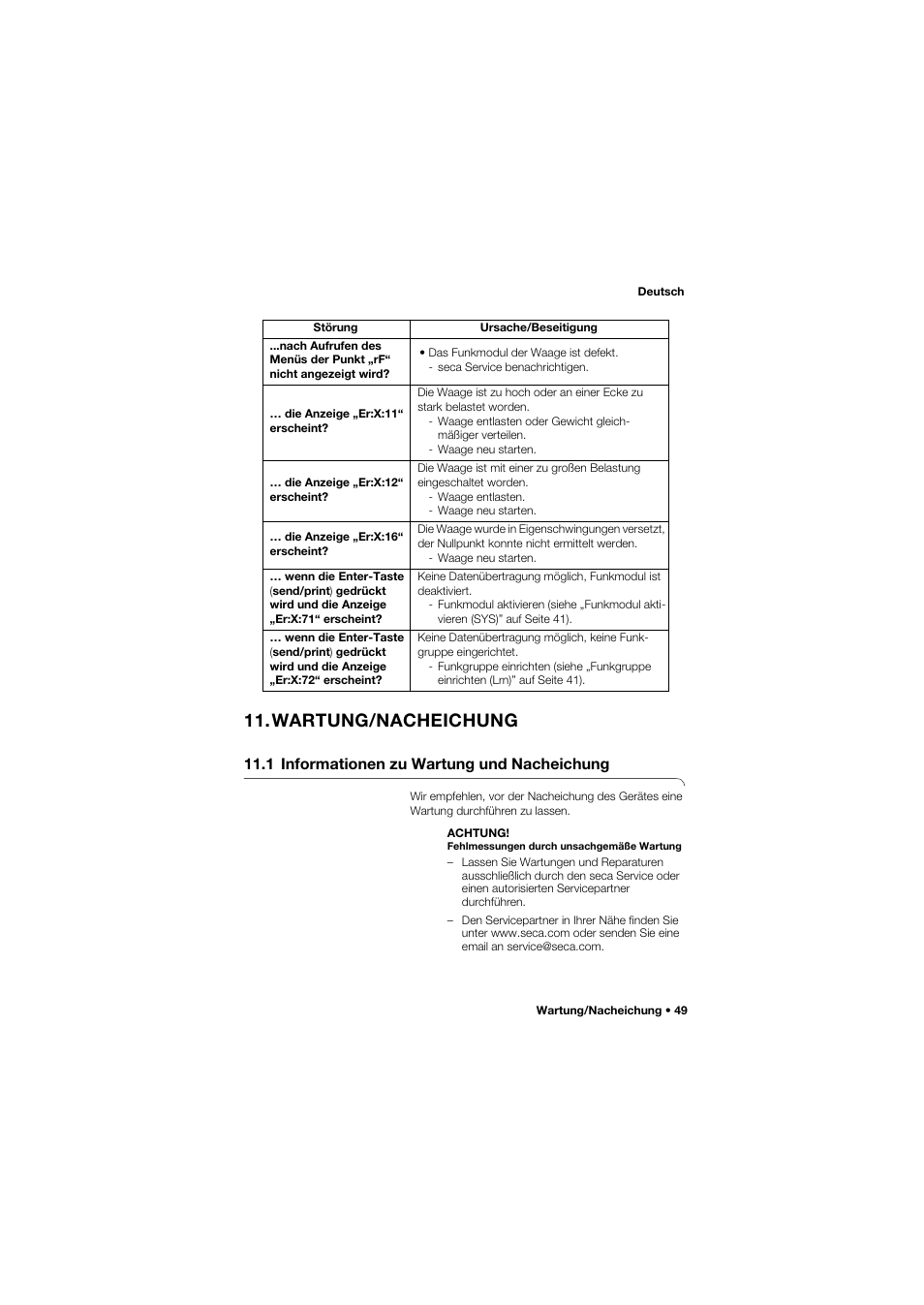 Wartung/nacheichung, 1 informationen zu wartung und nacheichung | Seca 665 User Manual | Page 49 / 377