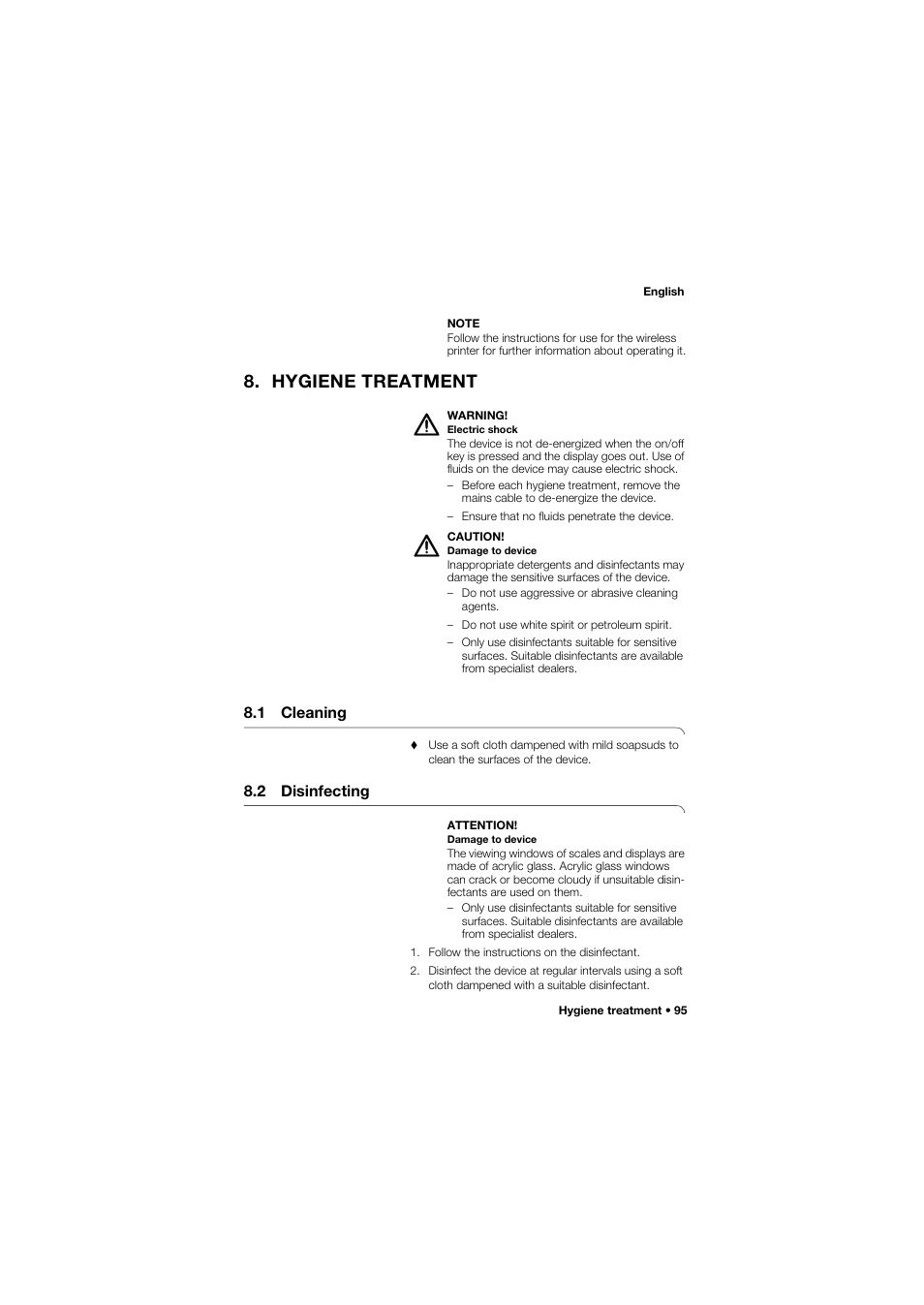 Hygiene treatment, 1 cleaning, 2 disinfecting | Seca 665 User Manual | Page 95 / 377