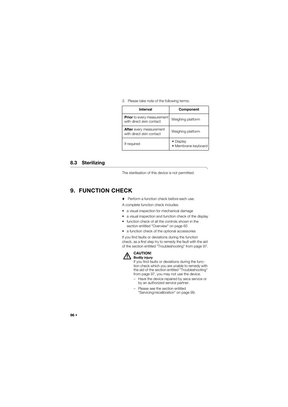 3 sterilizing, Function check | Seca 665 User Manual | Page 96 / 377