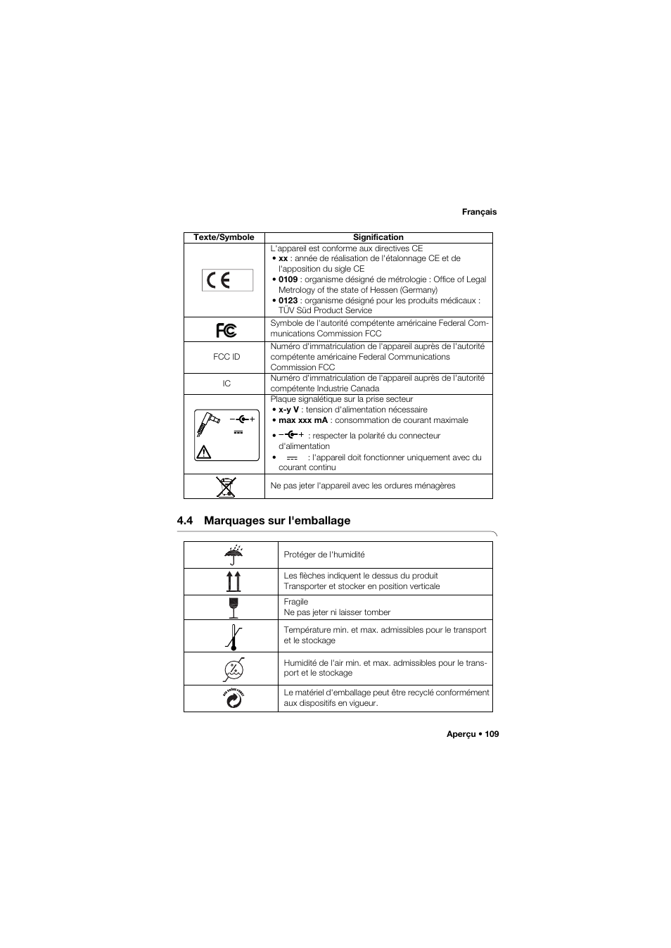 4 marquages sur l'emballage | Seca 677 User Manual | Page 109 / 337