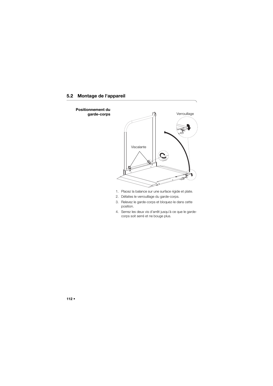 2 montage de l'appareil, Positionnement du garde-corps | Seca 677 User Manual | Page 112 / 337