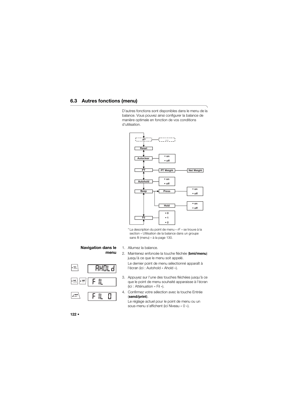 3 autres fonctions (menu), Navigation dans le menu | Seca 677 User Manual | Page 122 / 337