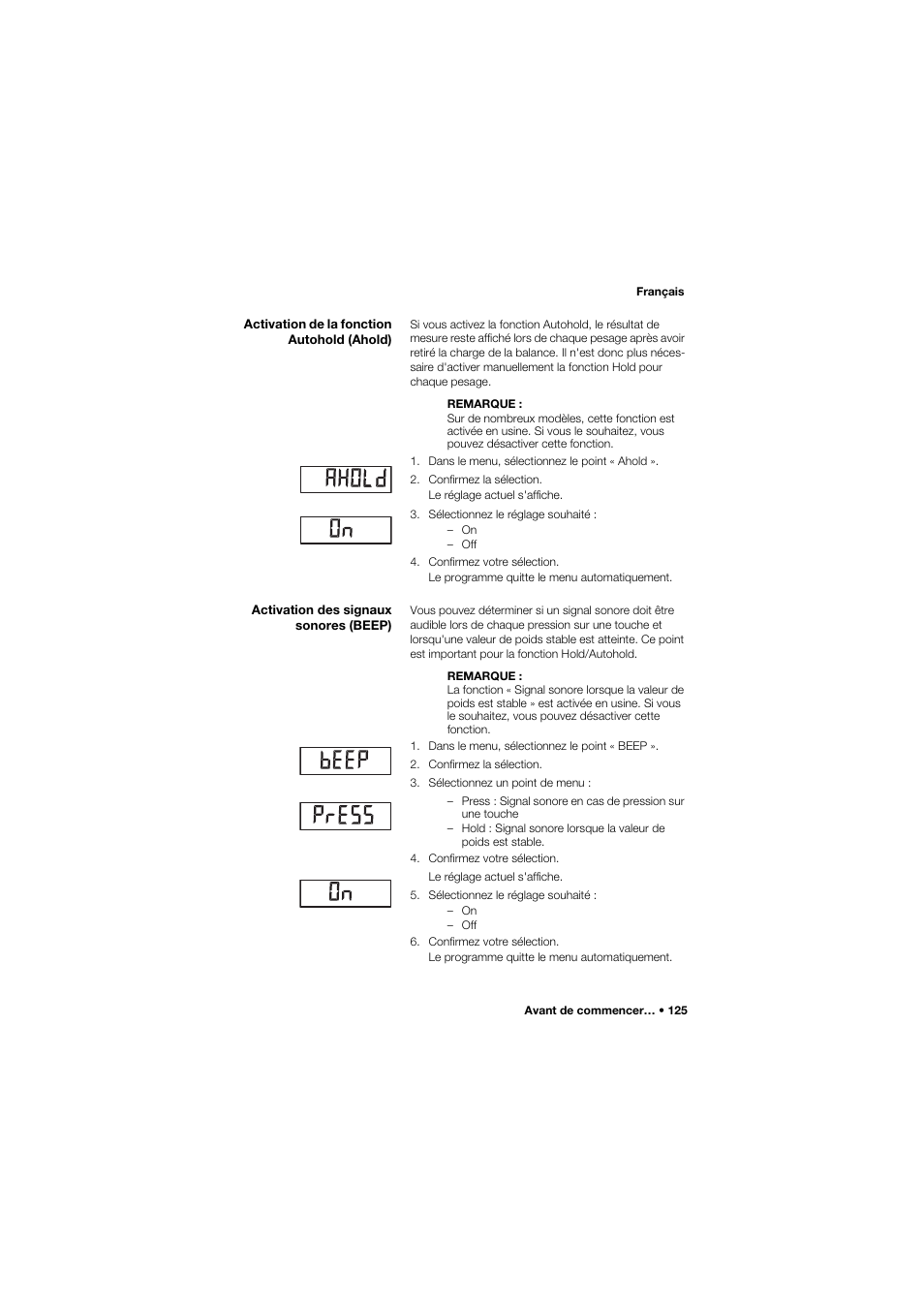 Activation de la fonction autohold (ahold), Activation des signaux sonores (beep) | Seca 677 User Manual | Page 125 / 337