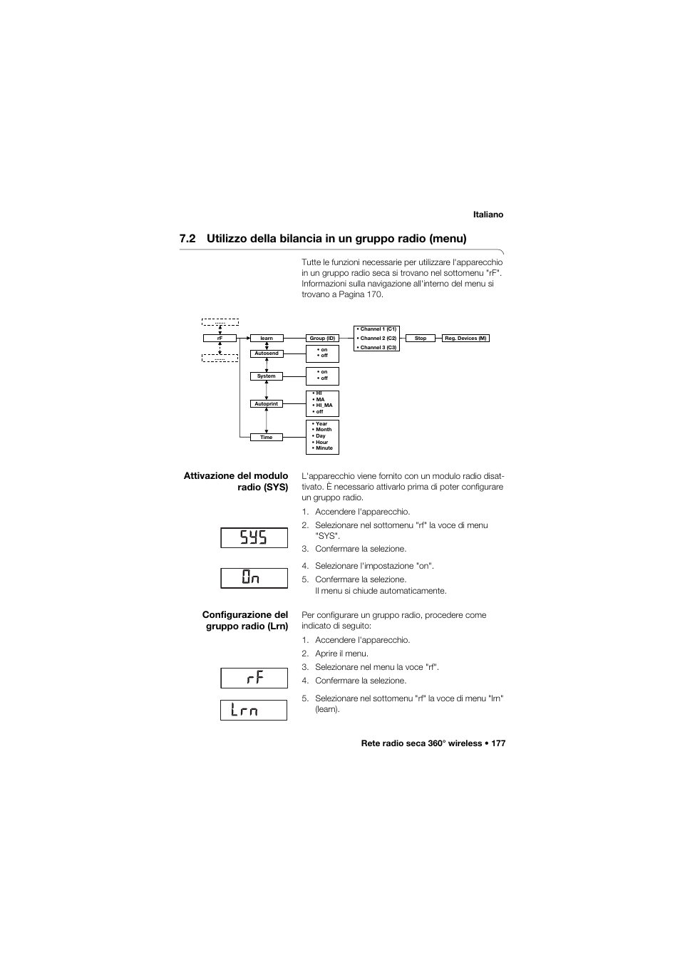 Attivazione del modulo radio (sys), Configurazione del gruppo radio (lrn) | Seca 677 User Manual | Page 177 / 337