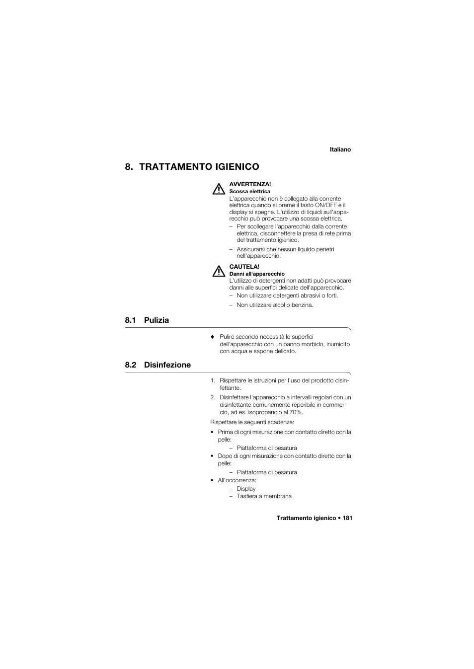 Trattamento igienico, 1 pulizia, 2 disinfezione | Seca 677 User Manual | Page 181 / 337