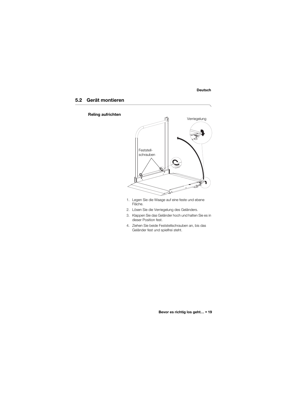 2 gerät montieren, Reling aufrichten | Seca 677 User Manual | Page 19 / 337