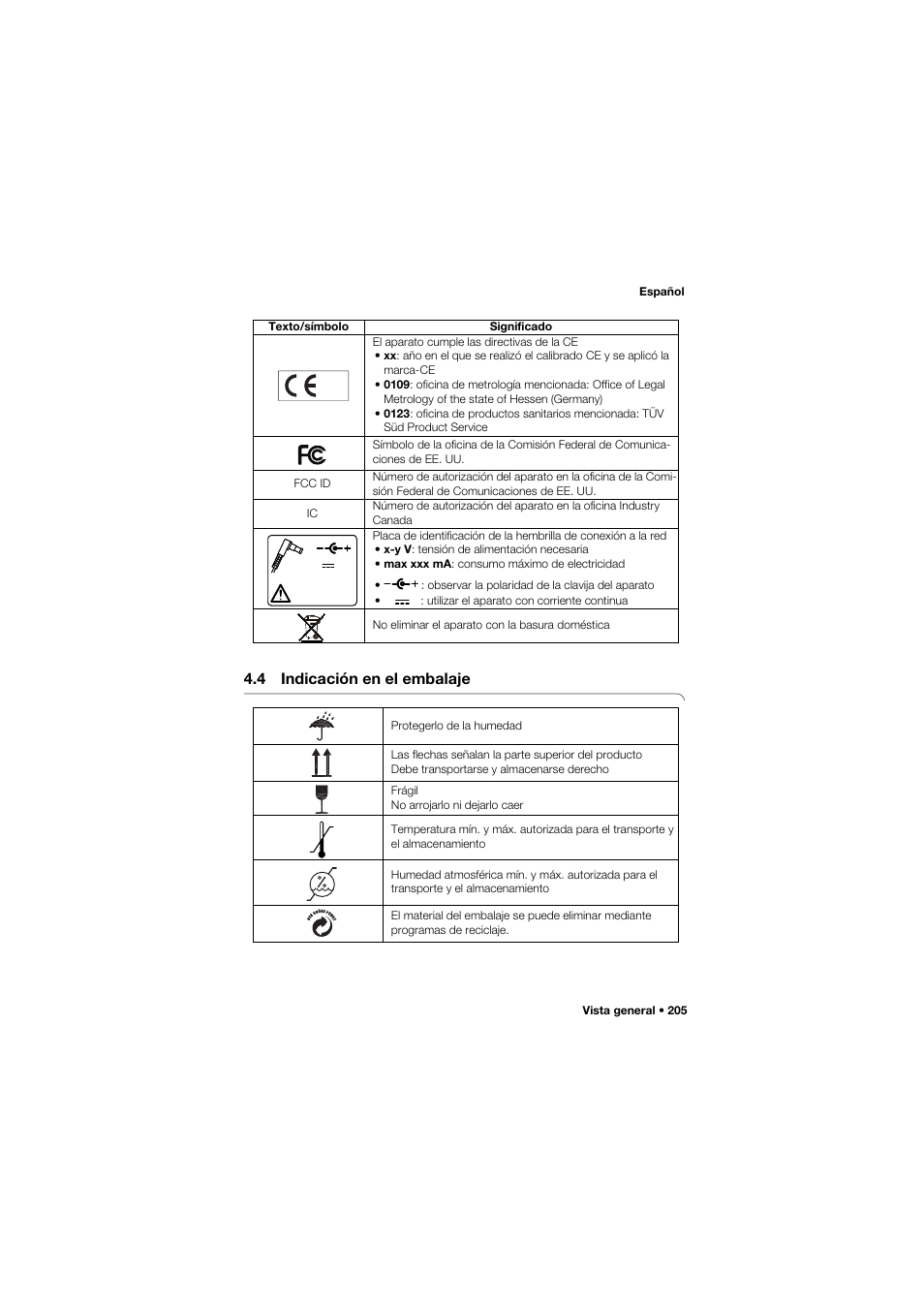 4 indicación en el embalaje | Seca 677 User Manual | Page 205 / 337