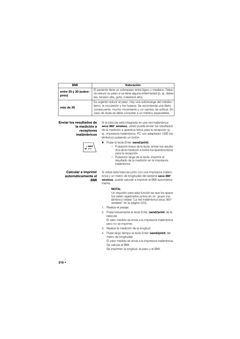 Calcular e imprimir automáticamente el bmi | Seca 677 User Manual | Page 216 / 337