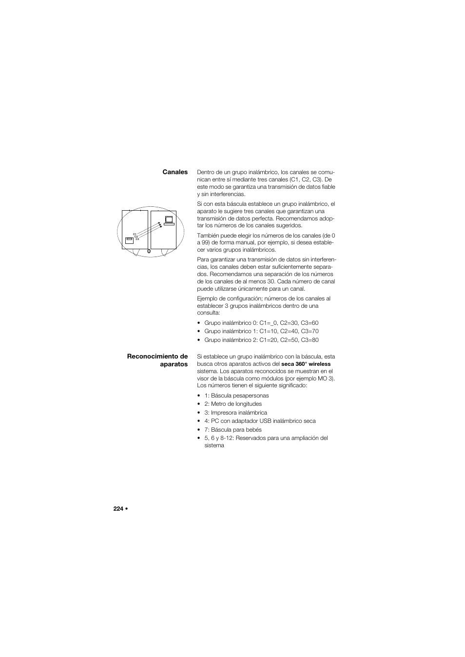 Canales, Reconocimiento de aparatos | Seca 677 User Manual | Page 224 / 337