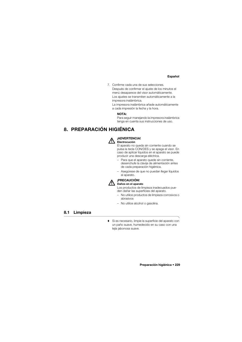 Preparación higiénica, 1 limpieza | Seca 677 User Manual | Page 229 / 337