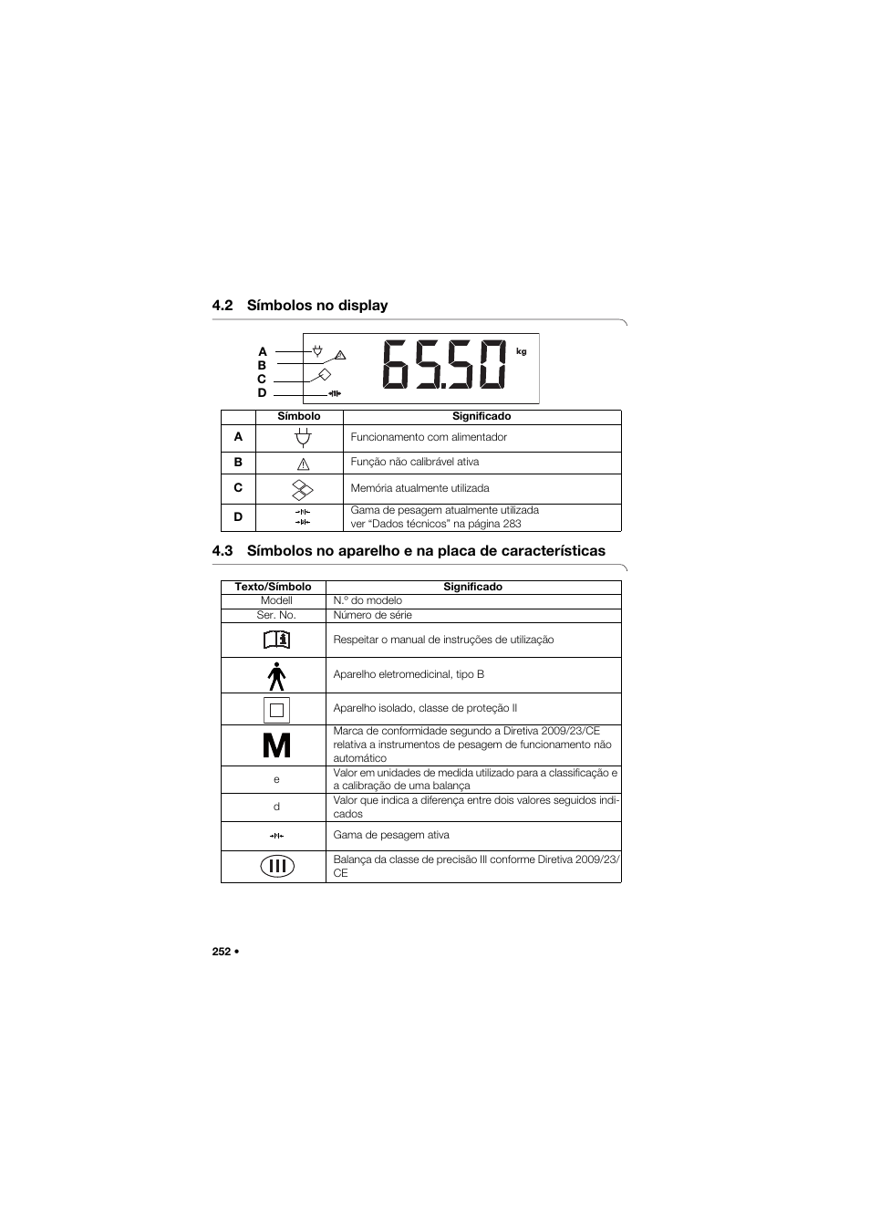 2 símbolos no display | Seca 677 User Manual | Page 252 / 337
