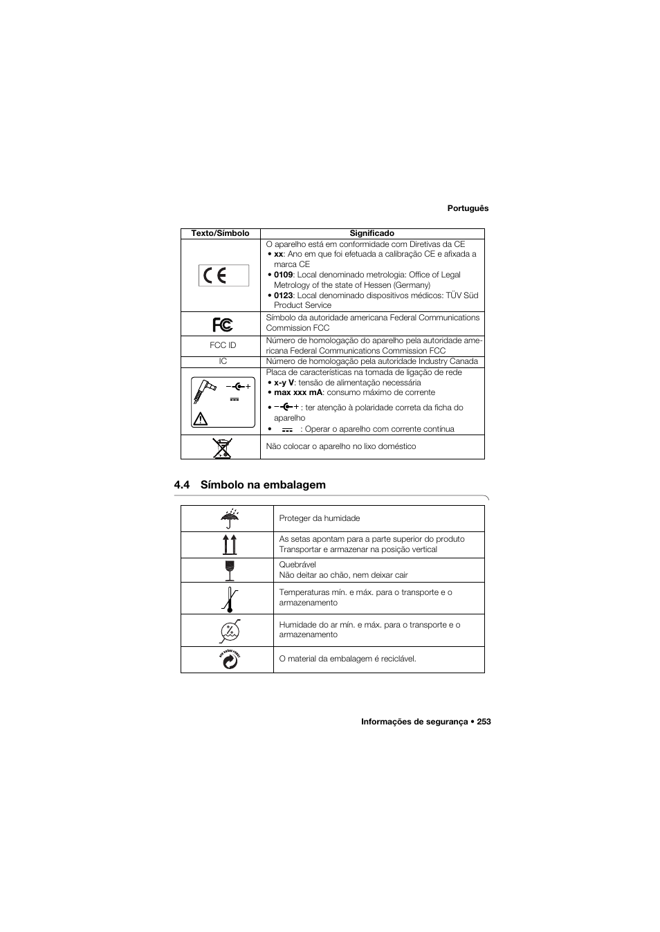 4 símbolo na embalagem | Seca 677 User Manual | Page 253 / 337