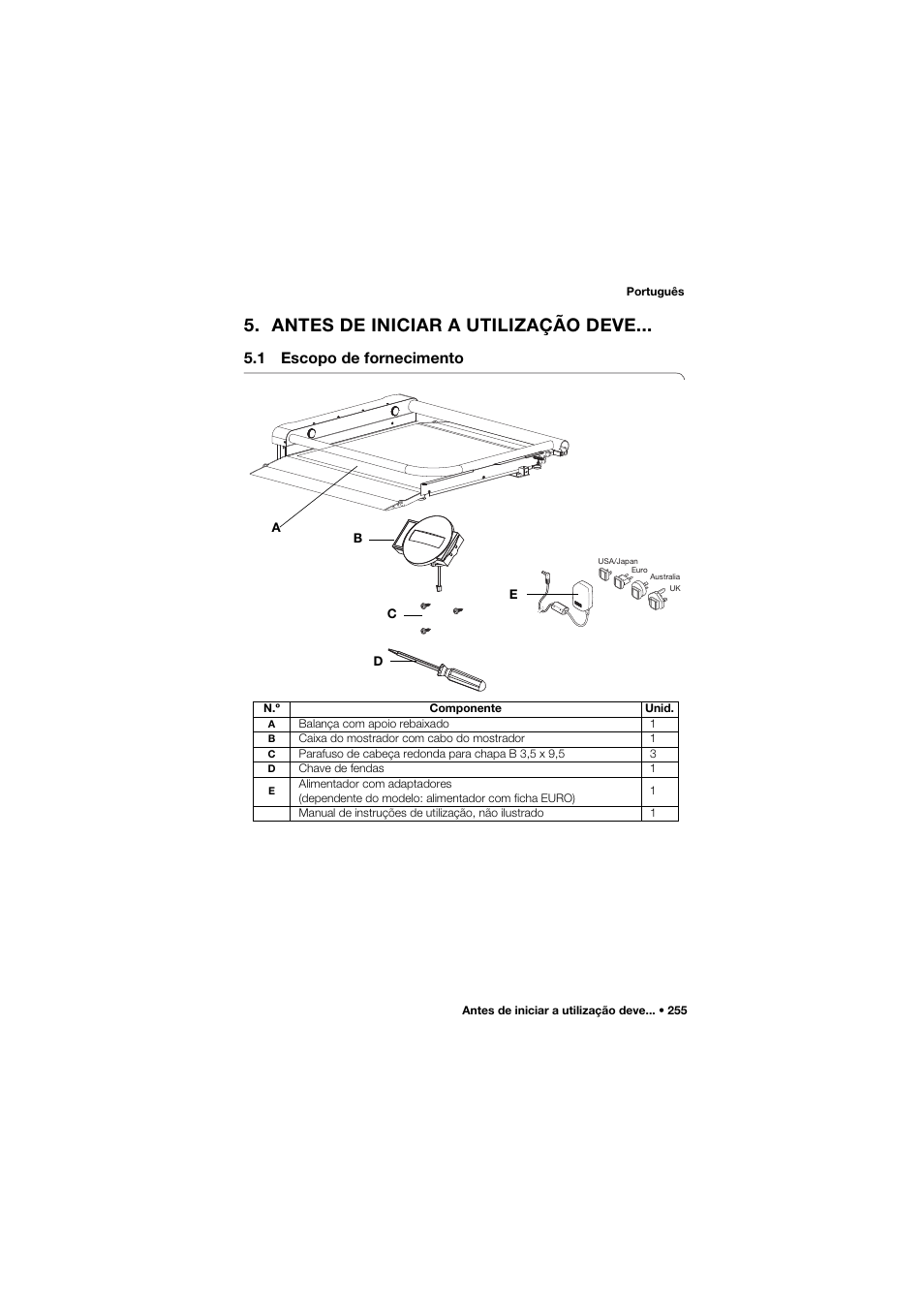 Antes de iniciar a utilização deve, 1 escopo de fornecimento | Seca 677 User Manual | Page 255 / 337