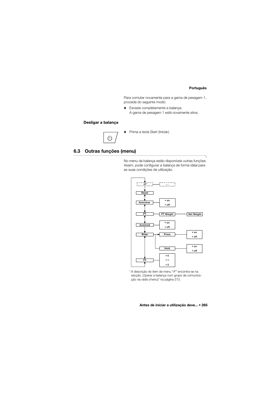 Desligar a balança, 3 outras funções (menu) | Seca 677 User Manual | Page 265 / 337