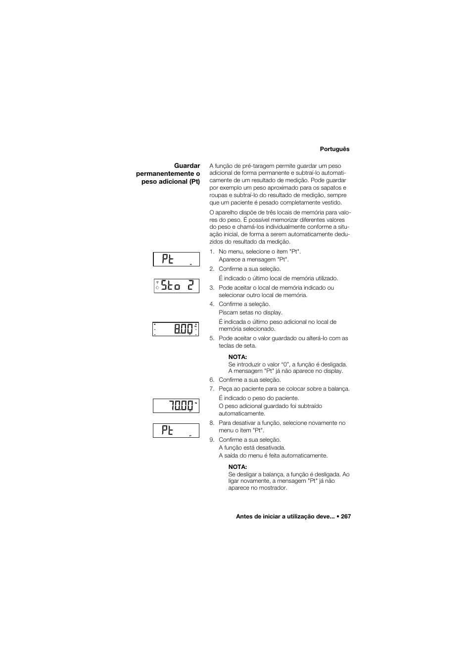 Guardar permanentemente o peso adicional (pt) | Seca 677 User Manual | Page 267 / 337