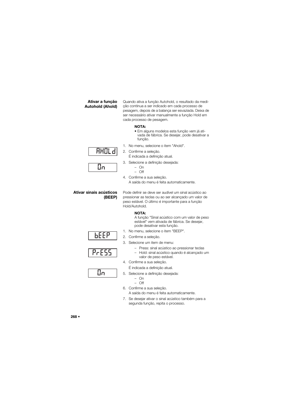 Ativar a função autohold (ahold), Ativar sinais acústicos (beep) | Seca 677 User Manual | Page 268 / 337