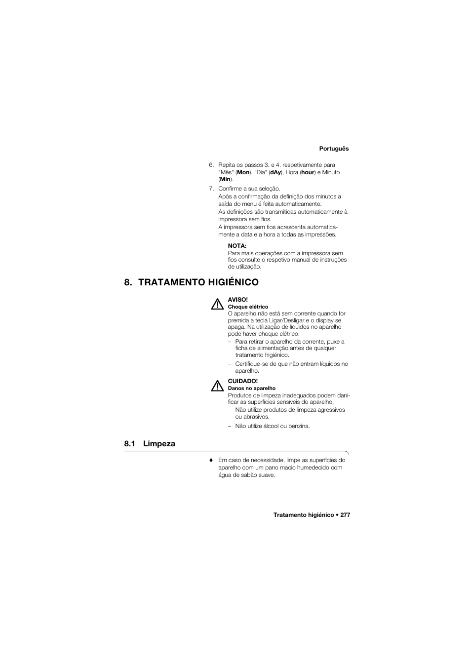 Tratamento higiénico, 1 limpeza | Seca 677 User Manual | Page 277 / 337