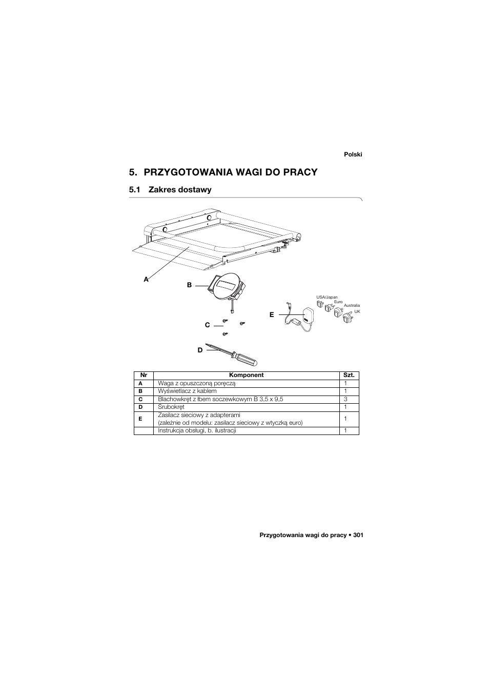 Przygotowania wagi do pracy, 1 zakres dostawy | Seca 677 User Manual | Page 301 / 337