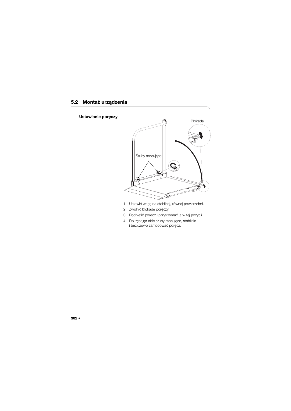 2 montaż urządzenia, Ustawianie poręczy | Seca 677 User Manual | Page 302 / 337