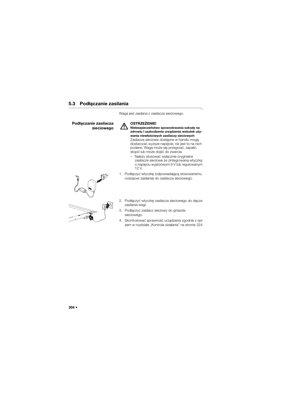 3 podłączanie zasilania, Podłączanie zasilacza sieciowego | Seca 677 User Manual | Page 304 / 337