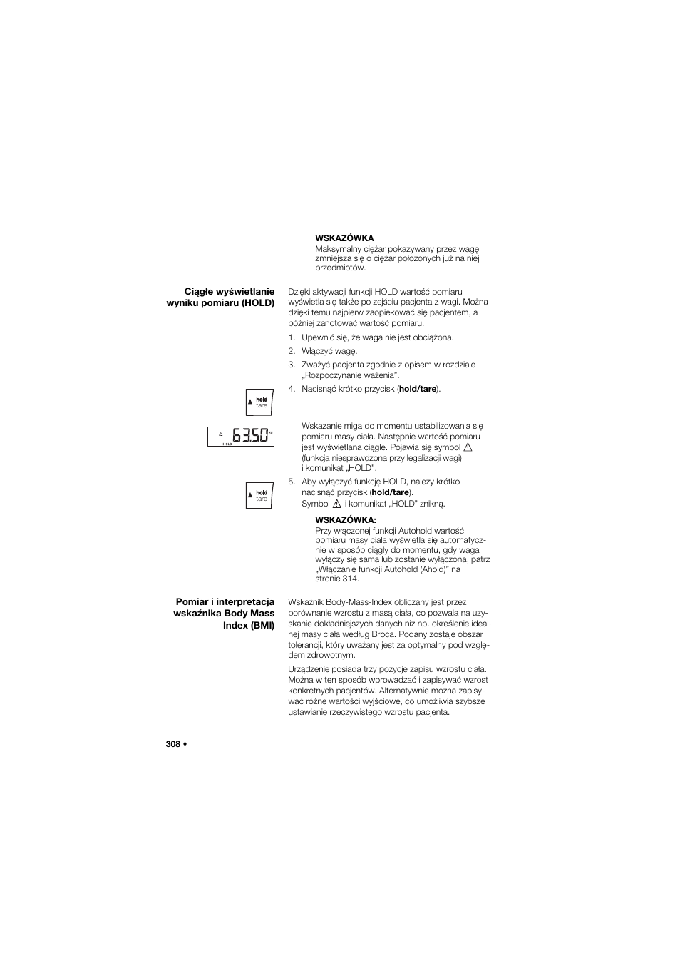 Ciągłe wyświetlanie wyniku pomiaru (hold) | Seca 677 User Manual | Page 308 / 337