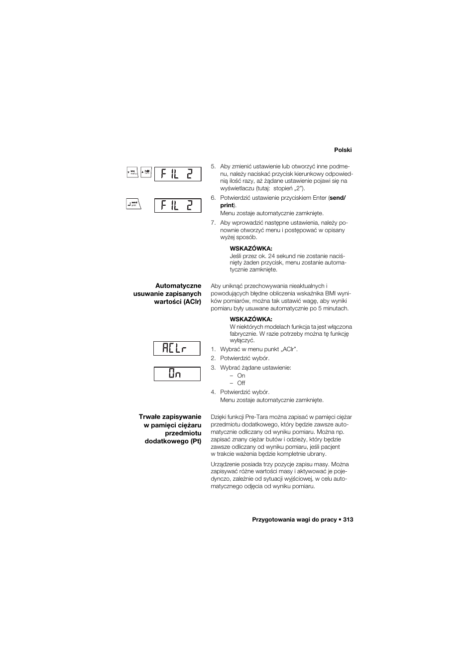 Automatyczne usuwanie zapisanych wartości (aclr) | Seca 677 User Manual | Page 313 / 337