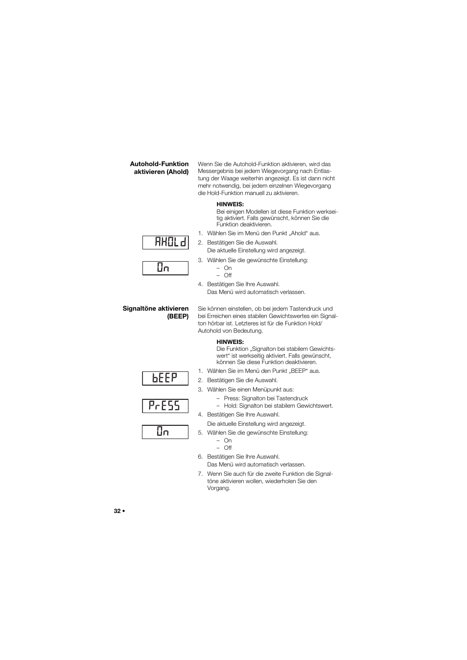 Autohold-funktion aktivieren (ahold), Signaltöne aktivieren (beep) | Seca 677 User Manual | Page 32 / 337