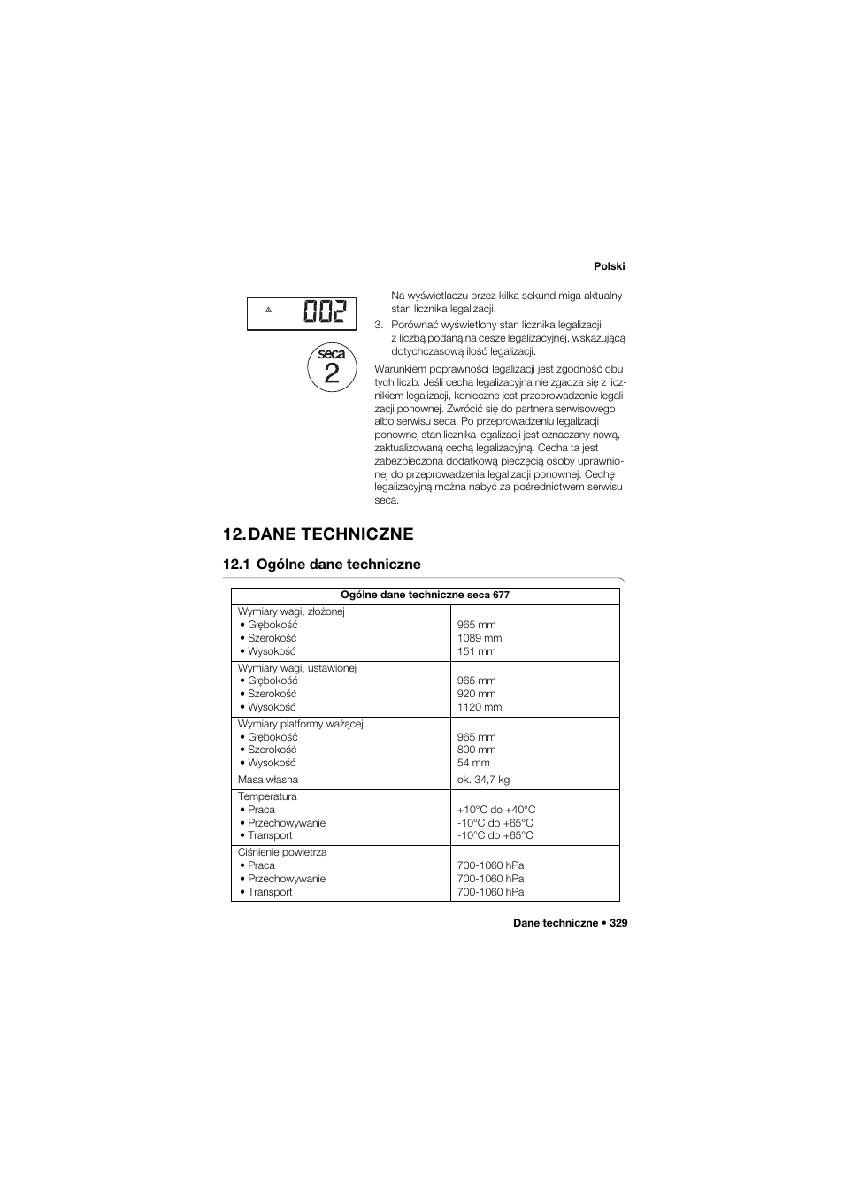 Dane techniczne, 1 ogólne dane techniczne | Seca 677 User Manual | Page 329 / 337