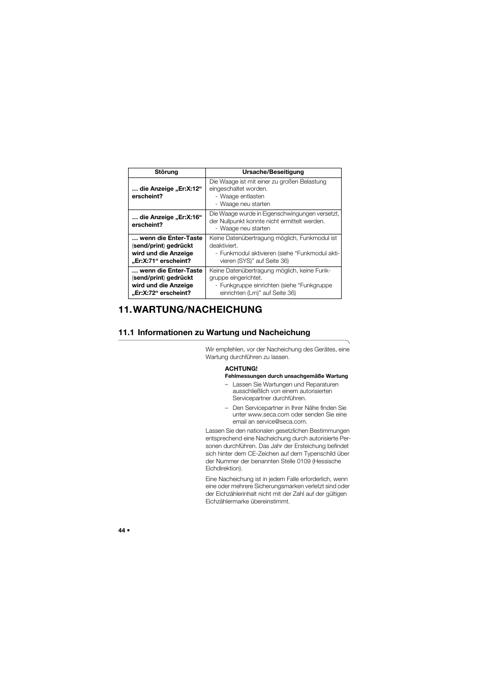 Wartung/nacheichung, 1 informationen zu wartung und nacheichung | Seca 677 User Manual | Page 44 / 337