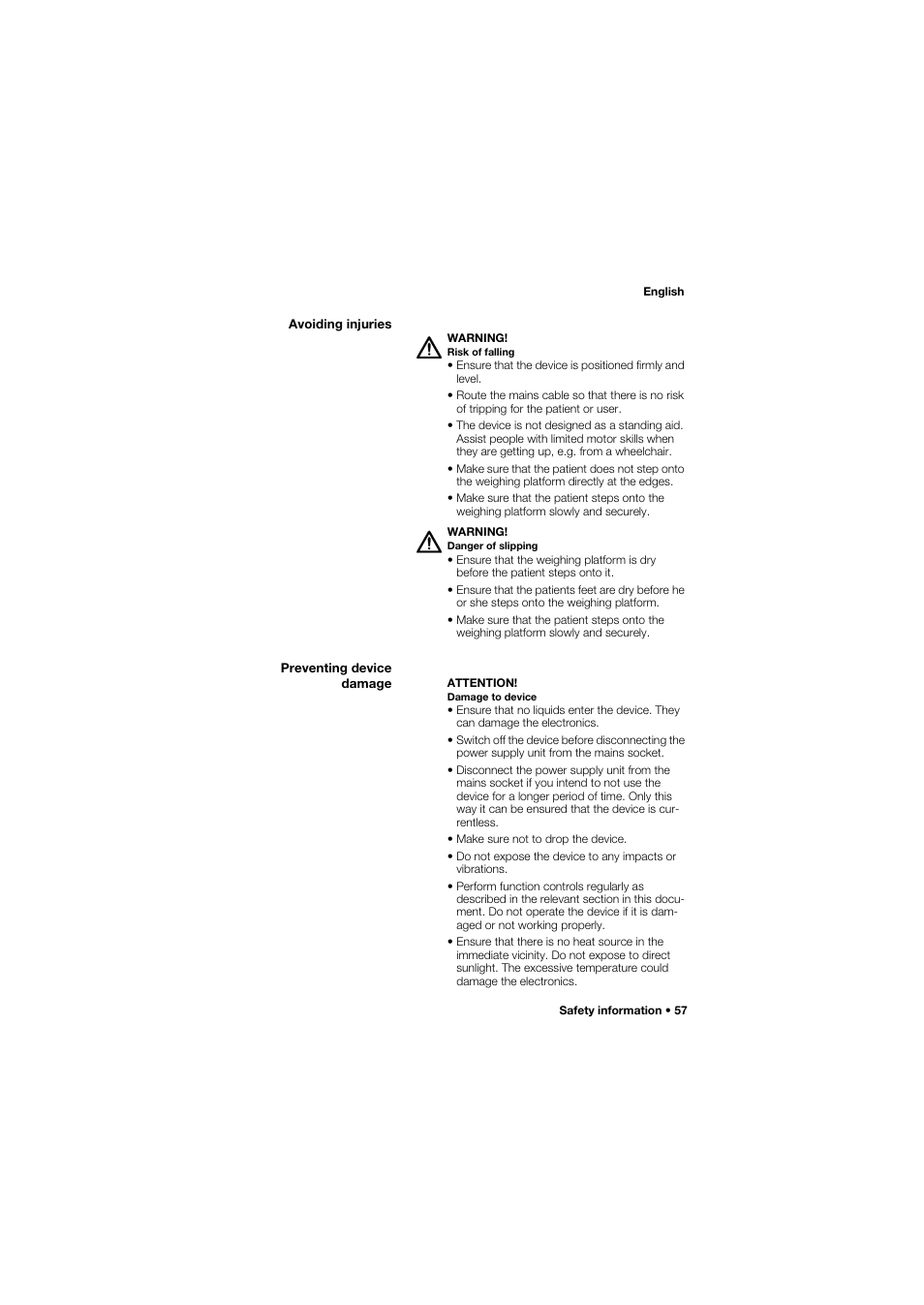 Avoiding injuries, Preventing device damage | Seca 677 User Manual | Page 57 / 337