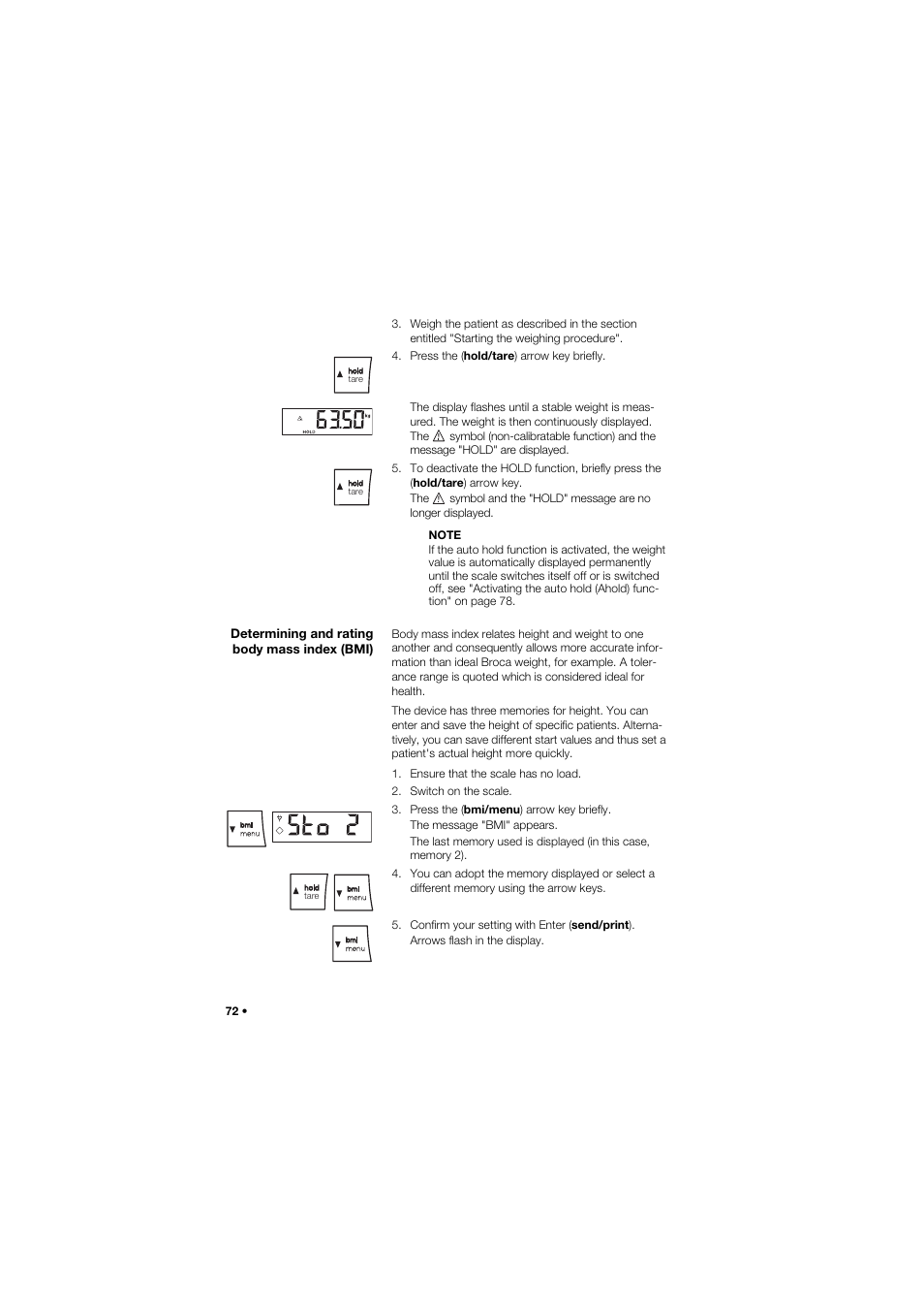 Determining and rating body mass index (bmi) | Seca 677 User Manual | Page 72 / 337