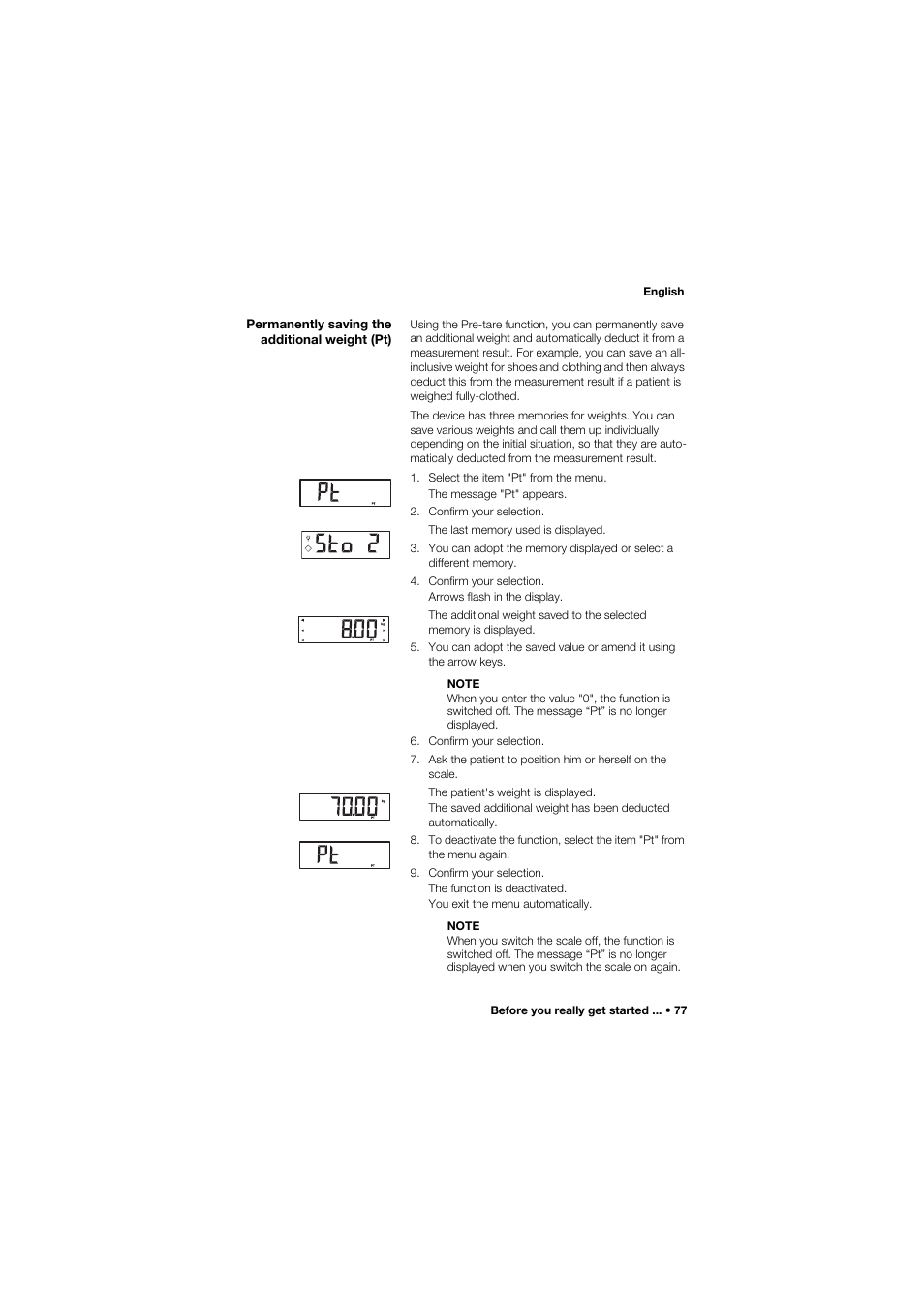 Permanently saving the additional weight (pt) | Seca 677 User Manual | Page 77 / 337