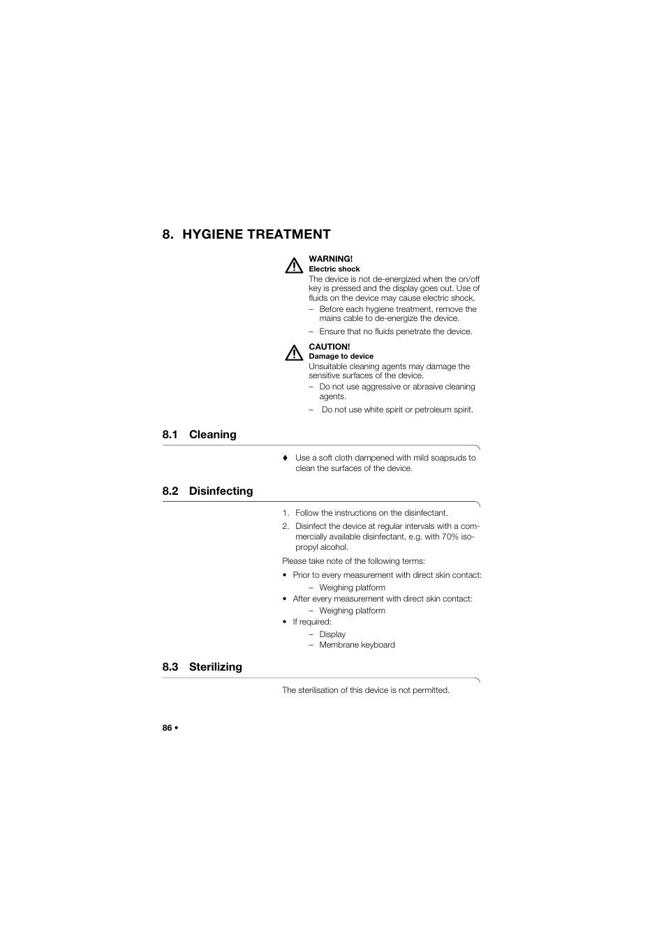 Hygiene treatment, 1 cleaning, 2 disinfecting | 3 sterilizing | Seca 677 User Manual | Page 86 / 337