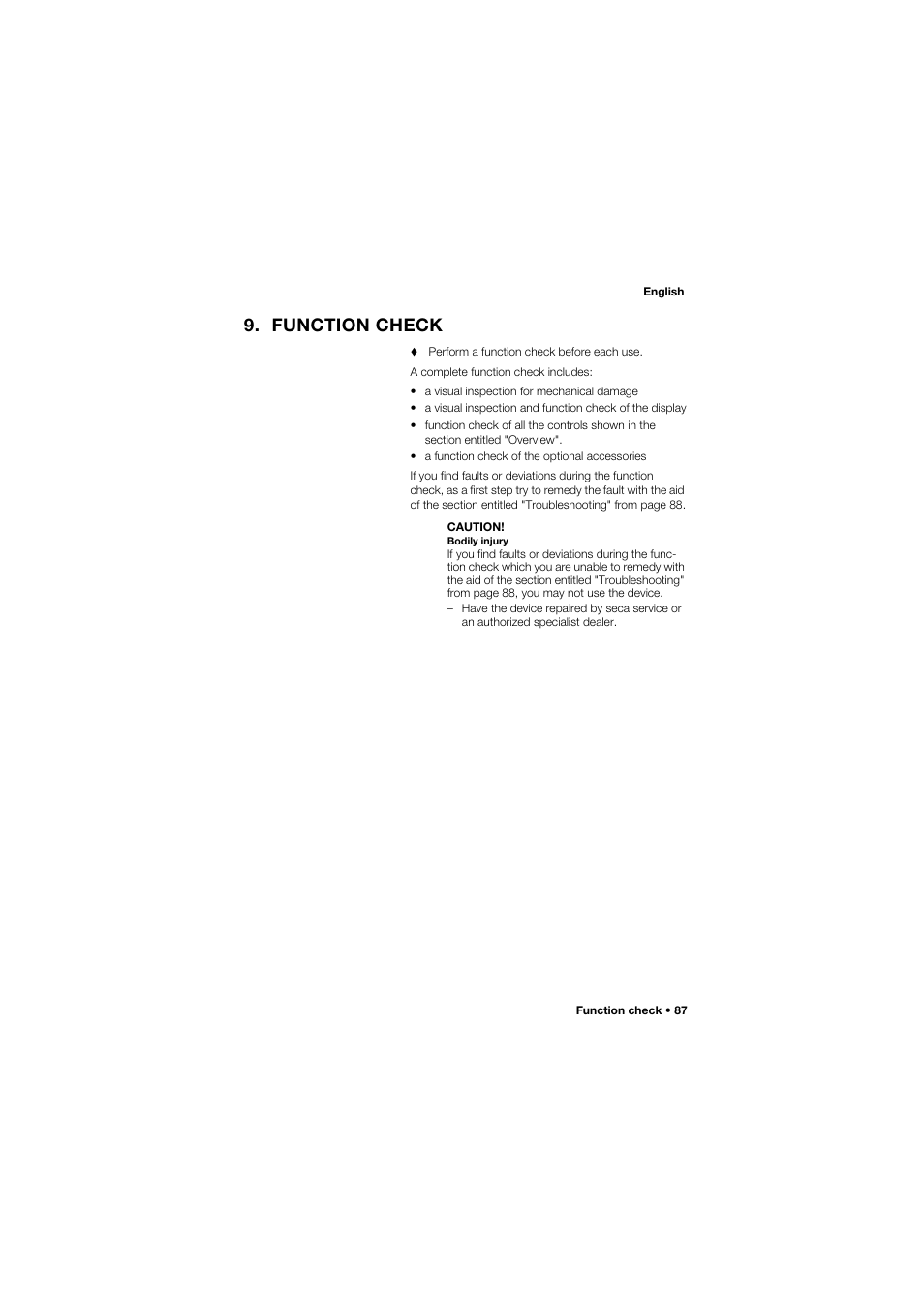 Function check | Seca 677 User Manual | Page 87 / 337